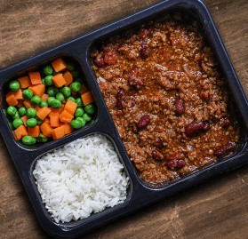HALAL Frozen Meal, Vegetable Protein Chili, W/ Veg & Rice