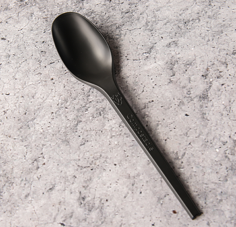 Plastic Spoon, Compostable, Black